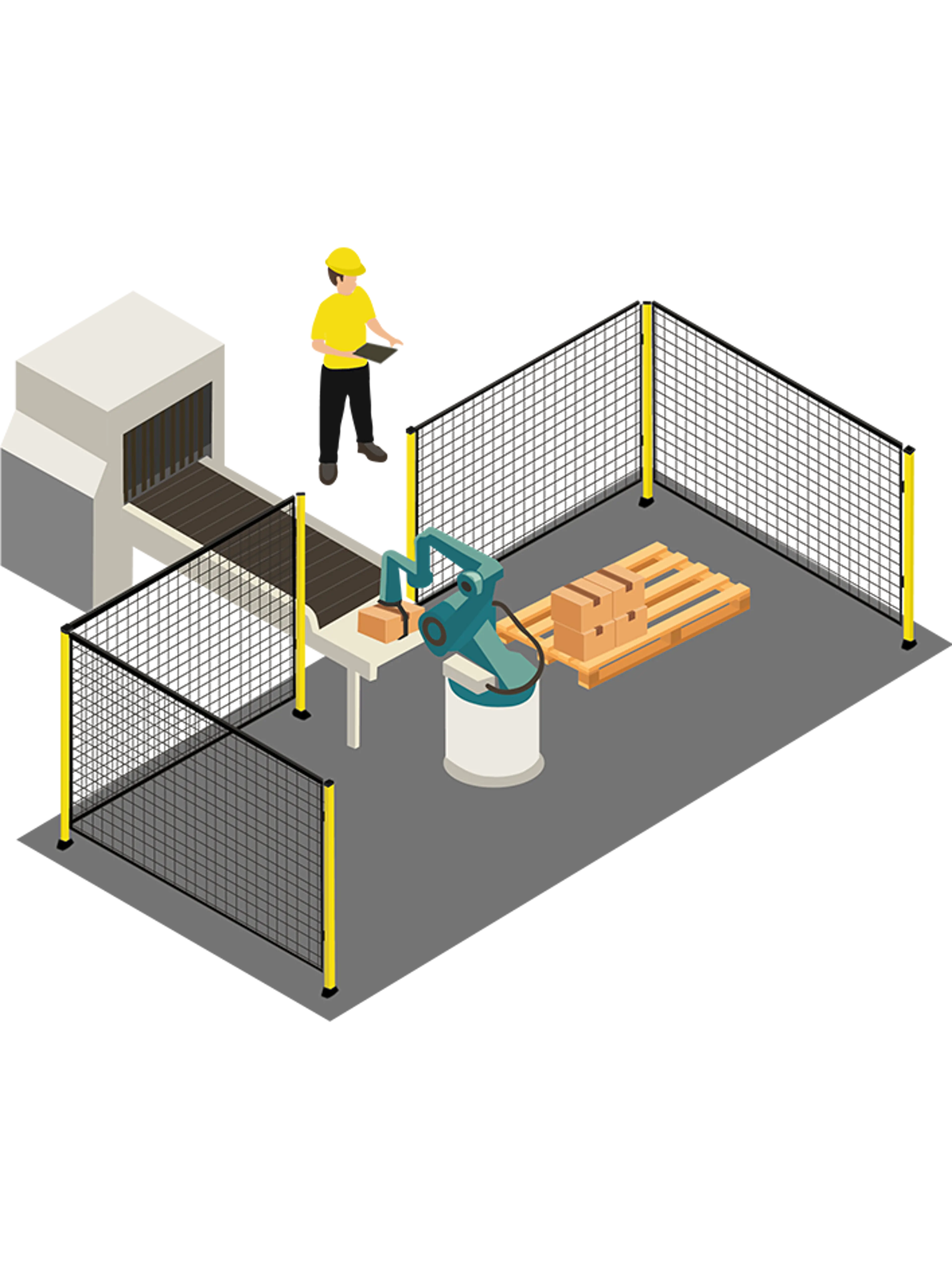 Collaboratieve robots zijn zo ontworpen dat ze zich voortbewegen met snelheden en krachten die bij contact/botsing geen letsel aan mensen veroorzaken.
