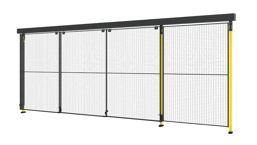 machine guarding triple sliding door with mesh panels